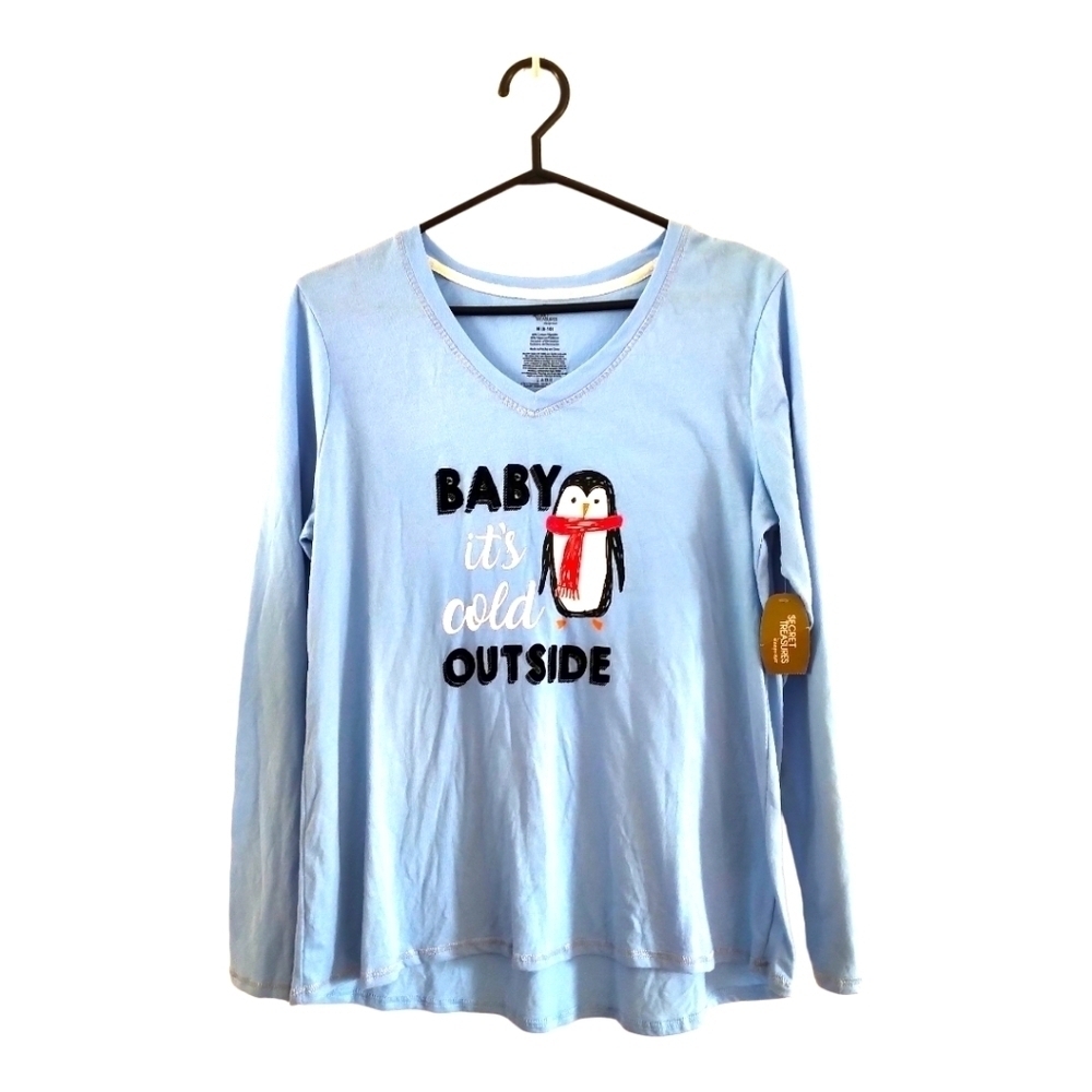 💜Dead Stock⭐NWT⭐Y2K Vintage Secret Treasures Long Sleeve Shirt V-Neck Baby Blue - Picture 2 of 16